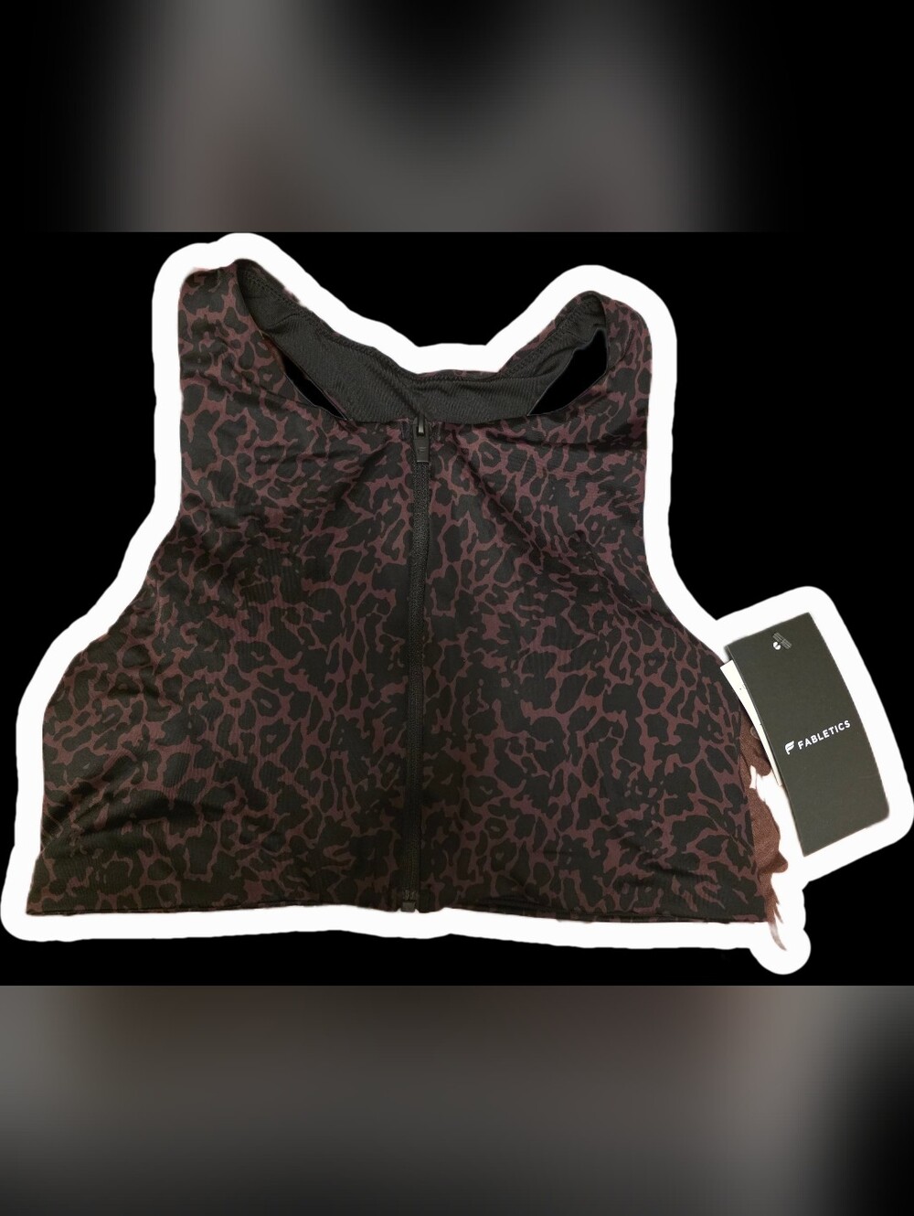 Front-Zip Women’s Swim Top in Dark Plum Leopard - Flabetics